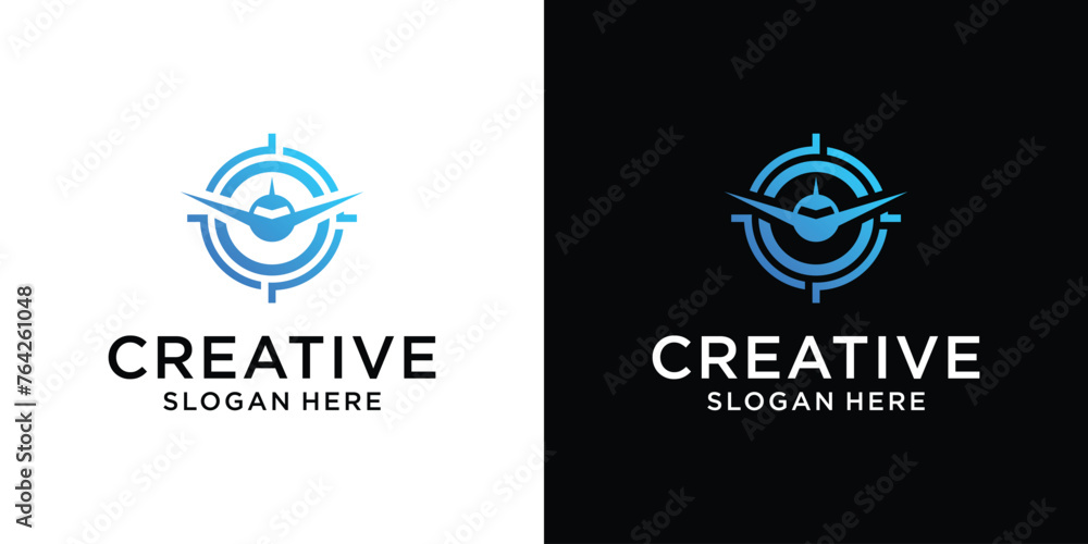 Creative airplane with target logo design vector Creative airplane with target logo design vector