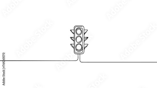 Continuous one line drawing of traffic lights with poles to regulate vehicle travel at road intersections. There are red, yellow, green lights. Single line draw design vector graphic illustration.