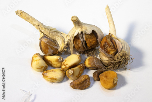 Garlic cloves are susceptible to spoilage during storage. photo