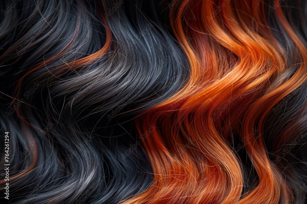 A dynamic and vibrant pattern of black and orange curls representing contrast and style - obrazy, fototapety, plakaty 