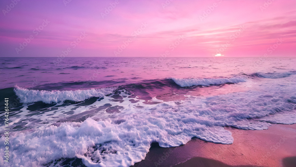 Sunset Serenity: Ocean Bathed in Pink and Lilac Light. generative AI