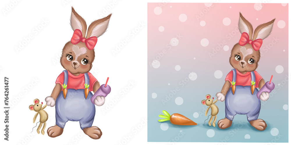 Bunny in overalls - obrazy, fototapety, plakaty 