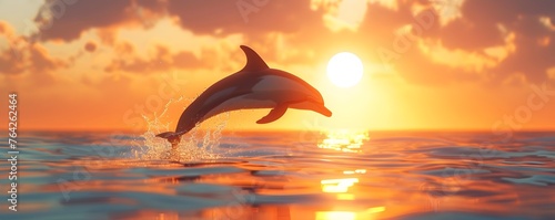 Dolphin Leaping for Joy Through Summer Sunset's Golden Glow © Thanaphon