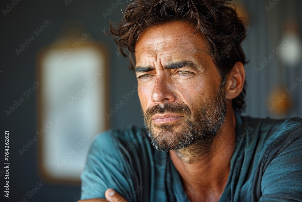 A contemplative mature man is deeply in thought while looking away, with a sense of wisdom and experience A contemplative mature man is deeply in thought while looking away, with a sense of wisdom and experience