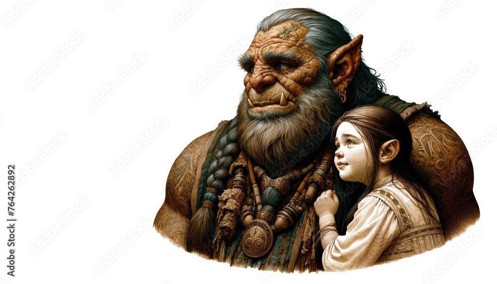Fantasy illustration of a dwarf and a child