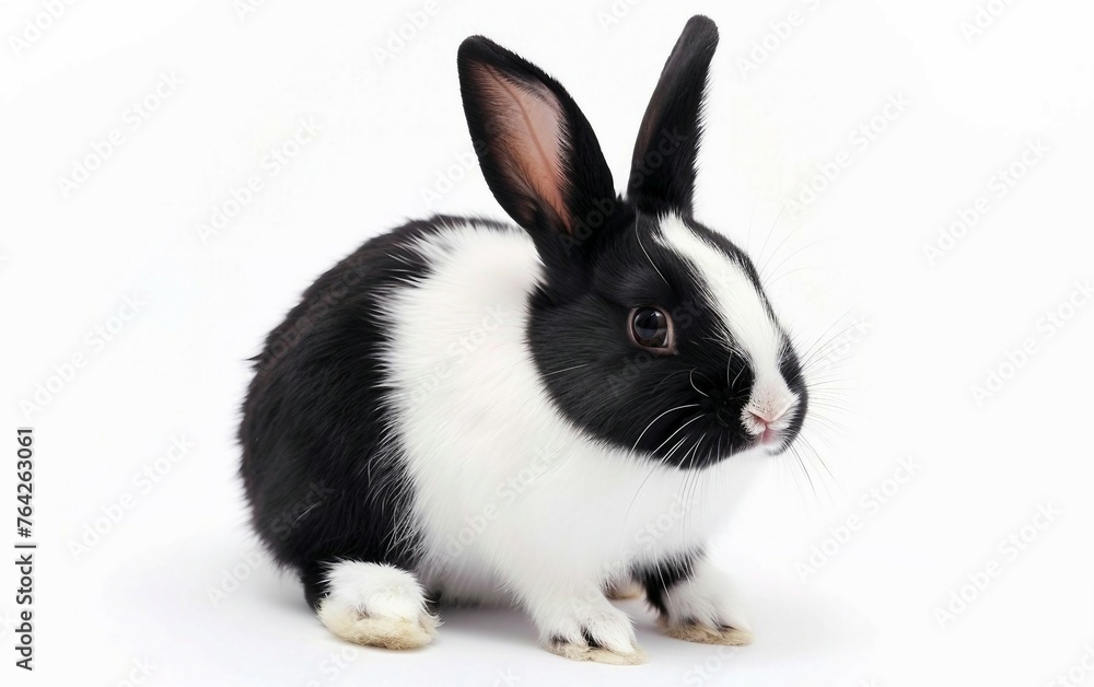 Black and White Bunny: The Curious Observer Isolated on White Background. Black and White Bunny: The Curious Observer Isolated on White Background.