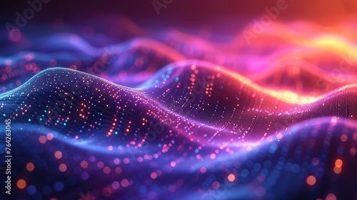 Glowing curved neon waves 3d holographic effect abstract vibrant background