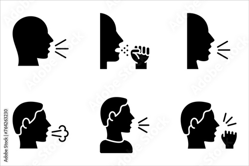 Cough line icon set, vector pictogram of flu or coronavirus symptom. vector illustration on white background