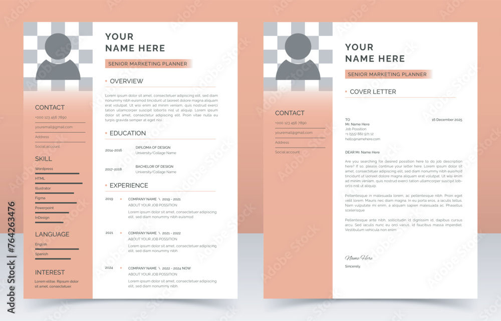Fototapeta premium Modern professional CV resume template design with nice typography design, vector minimalist.