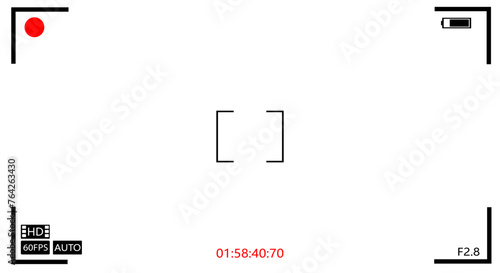 Camera frame viewfinder screen of video recorder digital display. Transparent background.