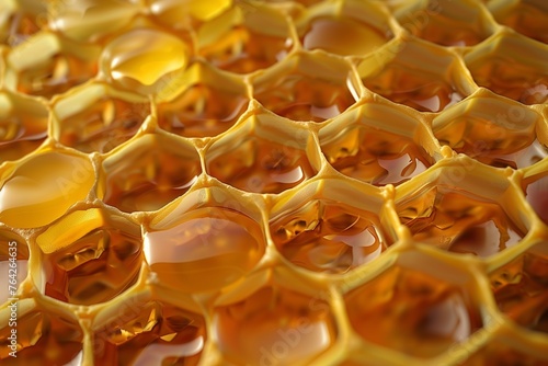 Imagem de fundo natural formada por um favo de cera com mel numa colmeia de abelhas.  photo