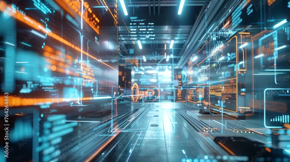 Embracing a futuristic concept, this visualization features a blurry factory background Embracing a futuristic concept, this visualization features a blurry factory background