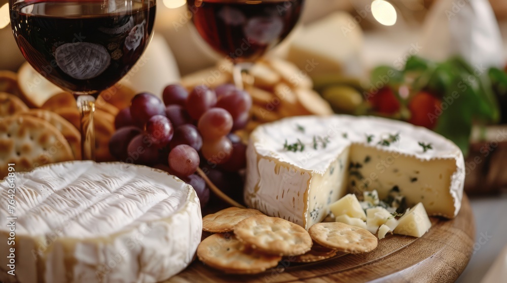 Elegant spread of gourmet cheeses and paired wines, appealing to epicureans and wine aficionados