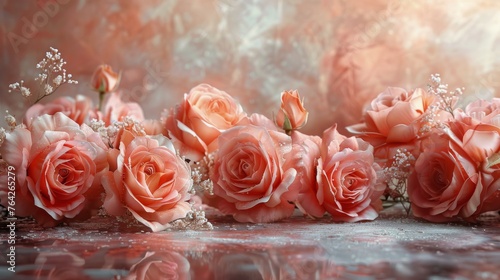 Three Red Roses on Blue Background