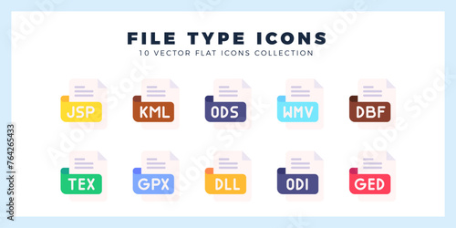 10 File Type Flat icon pack. vector illustration.