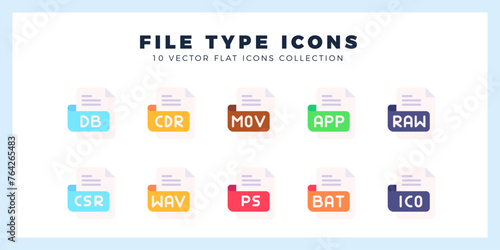 10 File Type Flat icon pack. vector illustration.