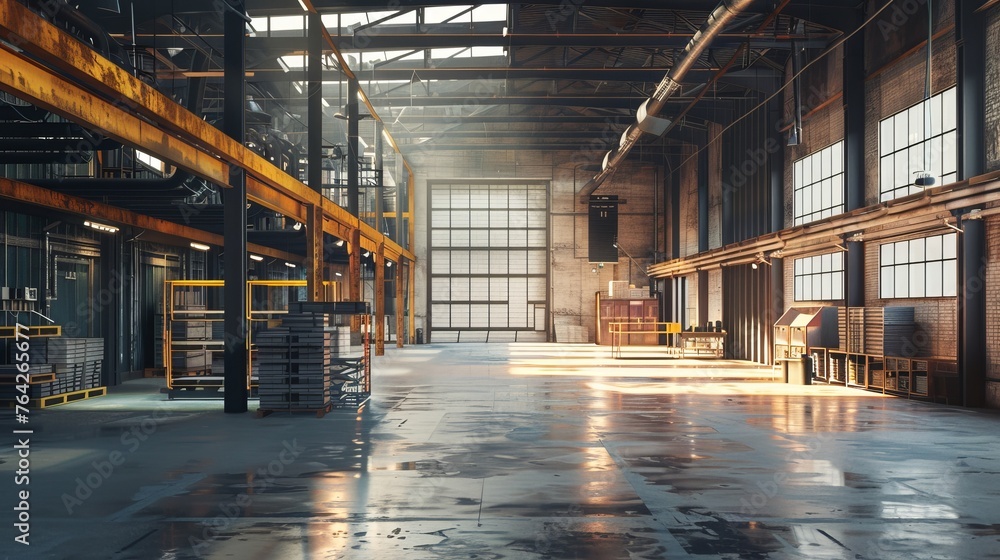 A sprawling factory workshop space stands as a monument to industrial A sprawling factory workshop space stands as a monument to industrial