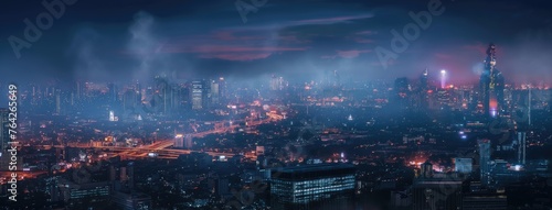 smart grid and connectivity technology against the backdrop of city illuminated skyline at night  offering a panoramic view of urban innovation.
