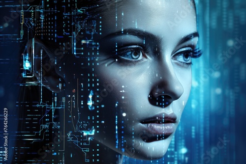 Artificial Intelligence female humanoid robot technology background