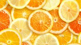 Vibrant slices of orange and lemon create an abstract seamless pattern