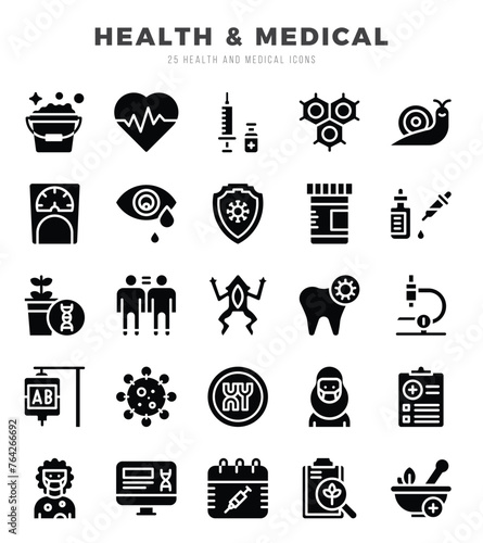 HEALTH & MEDICAL Icons bundle. Glyph style Icons. Vector illustration.