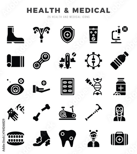 HEALTH & MEDICAL web icons in Glyph style.