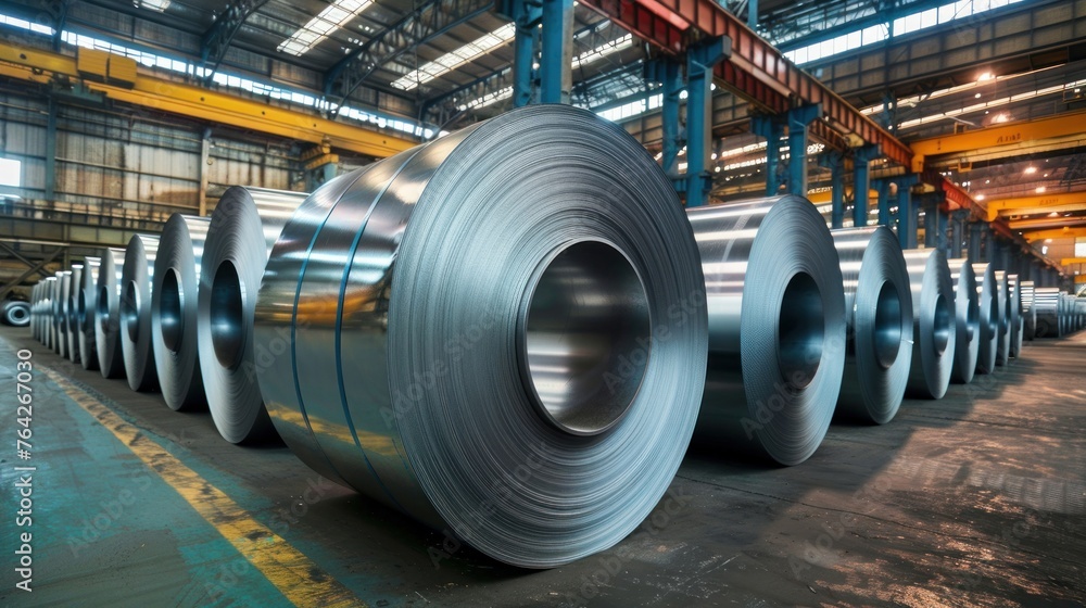 Nestled within the confines of a factory or warehouse, rolls of galvanized steel sheet Nestled within the confines of a factory or warehouse, rolls of galvanized steel sheet