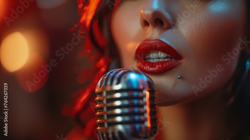 Person Singing Into Microphone Close Up