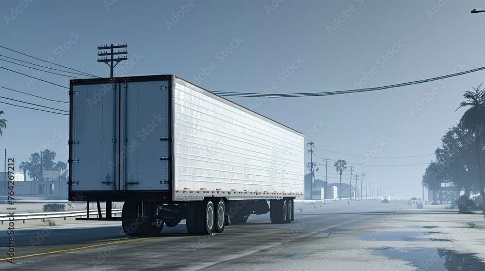 Obraz premium a refrigerated trailer in motion, designed with meticulous attention to detail, as it commands the road with remarkable realism and presence.