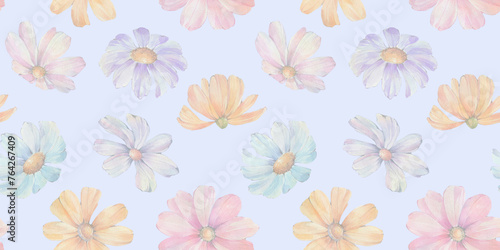 watercolor flowers  seamless pattern  abstract background of multi-colored flowers  for printing wallpaper  wrapping paper  cards