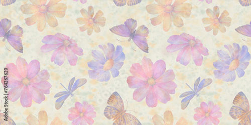 Wallpaper Mural abstract butterfly and dragonfly background, delicate drawn flowers, seamless pattern, watercolor painting illustration, luxury wallpaper, premium modern design Torontodigital.ca