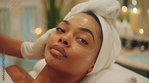 young Afro-American woman in face treatment