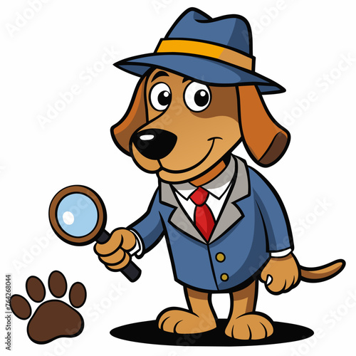 Cartoon in vector: Dog detective in action
