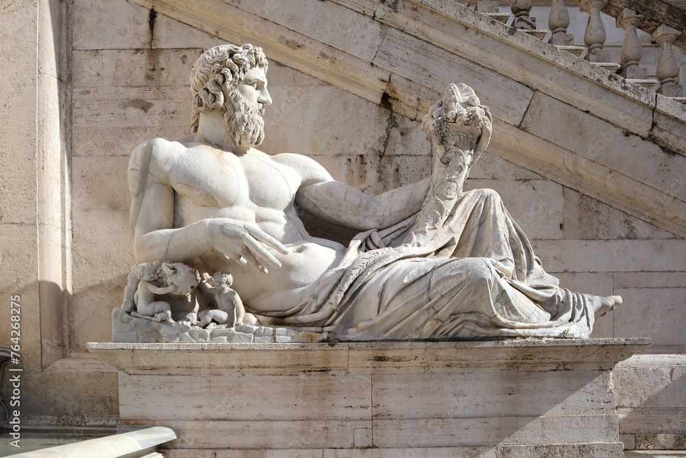 Detail of Fountain of the Goddess Roma at Capitol Square in Rome, Italy, Capitol Square, Palazzo Senatorio, Palazzo, Senatorio	
