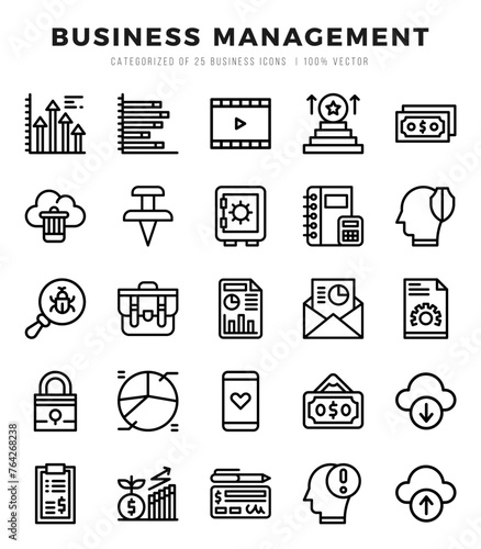 Business Management Icons Pack. Lineal icons set. Lineal icon collection set.