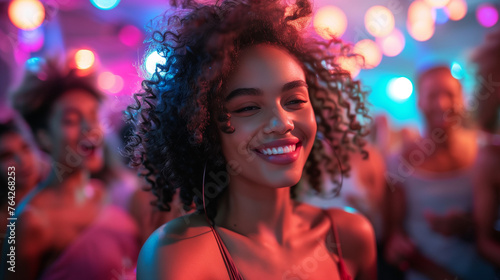 Portrait beautiful female partying in nightclub