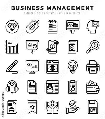 Set of Business Management Icons. Simple Lineal art style icons pack.