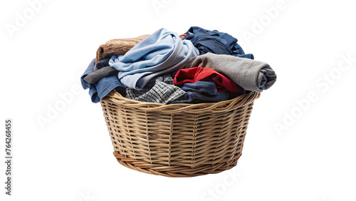 A laundry basket full of clothe. isolated on transparent background.