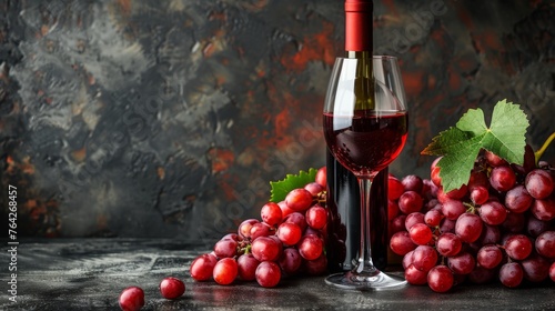 Bottle, Glass of Wine, Grapes