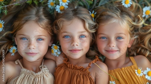 Two Young Girls Laying in Grass