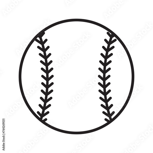 Baseball ball icon, silhouette isolated on white background. Baseball ball, softball, icon, Symbol, logo illustration. Vector illustration.