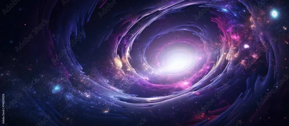 Capture a stunning image of a galaxy displaying a spiral shape and featuring a luminous source at one end Capture a stunning image of a galaxy displaying a spiral shape and featuring a luminous source at one end