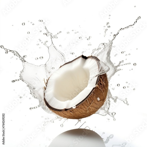 Coconut juice splashing isolated on white background