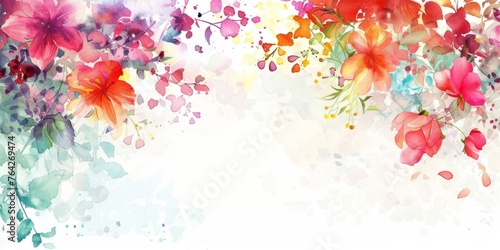 Fototapeta Naklejka Na Ścianę i Meble -  watercolor flowers background presentation design illustration white space colorful Generative AI