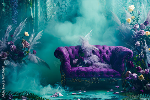 Dark Fantasy Fashion in Vintage Room, Mysterious Beauty with Fairy Tale Magic, Artistic Design