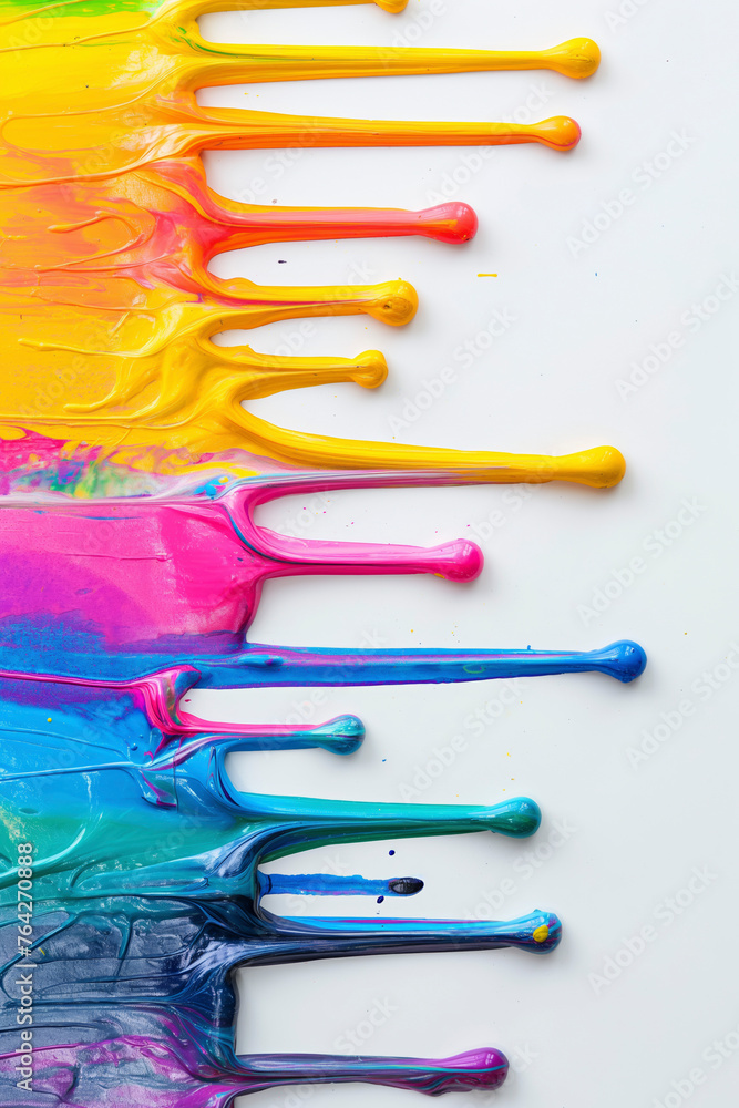 Rainbow colored paint dripping on white background. Banner with colored oil streaks Rainbow colored paint dripping on white background. Banner with colored oil streaks