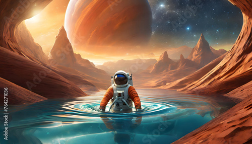 life in space - the astronaut in the water of other planet like Mars, jupiter or Uranus