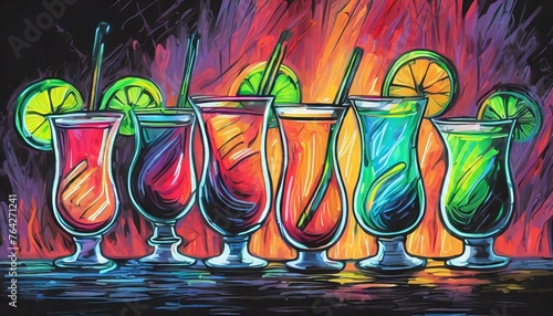 beautiful neon drinks, toxic colors, amazing image for a bar ver 3