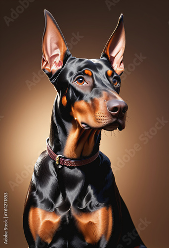 Half body doberman dog portrait