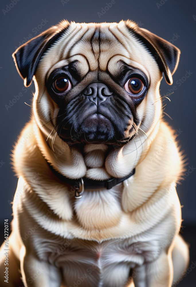 Half body pug dog portrait